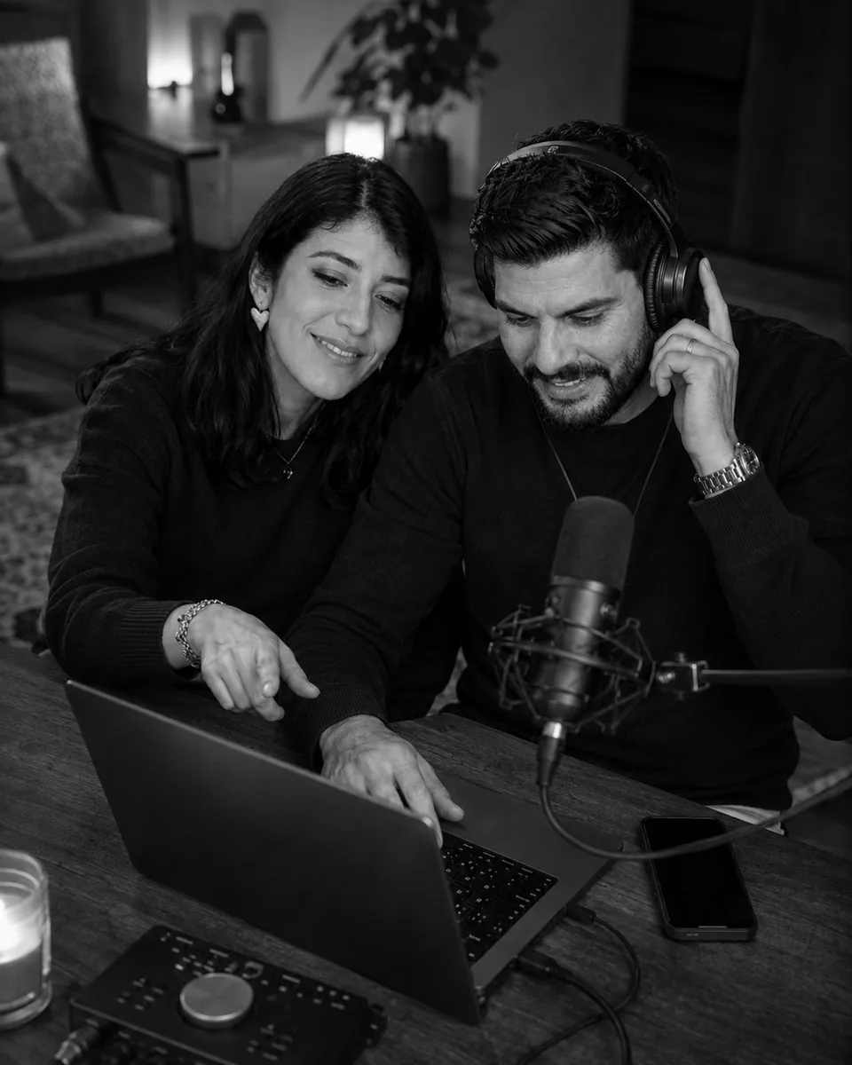 Carlos Guerra y Helena Román trabajando juntos frente a una laptop